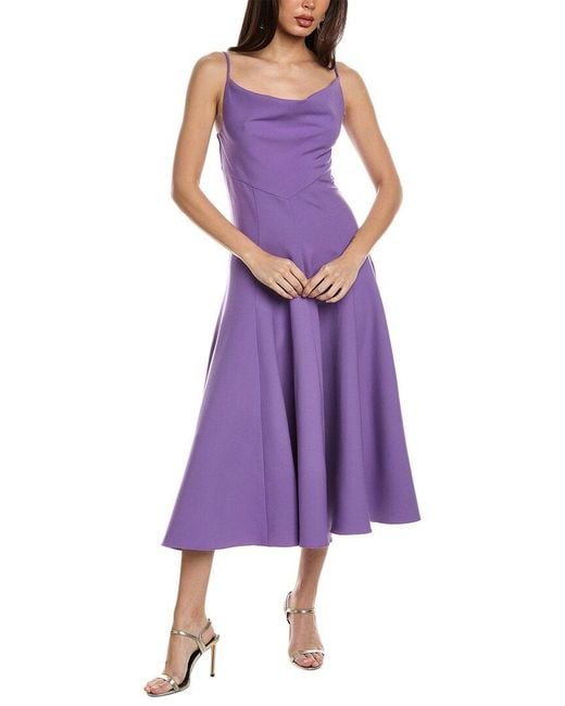 Oscar de la Renta Purple Cowl Neck Full Skirt Wool-blend Midi Dress