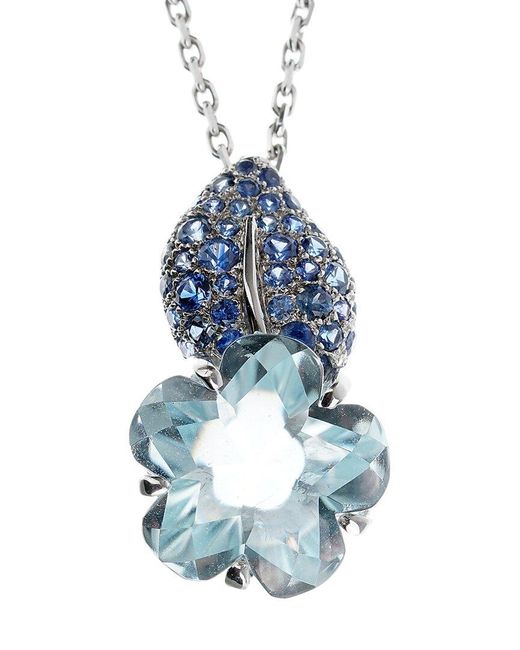 Chanel Blue 18K 5.00 Ct. Tw. Sapphire & Aquamarine Camellia Pendant Necklace (Authentic Pre-Owned)