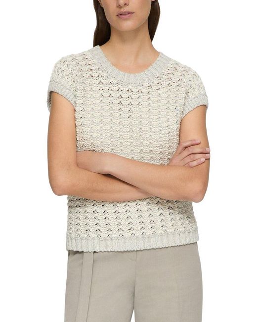 Lafayette 148 New York Gray Open Stitch Crewneck Sweater