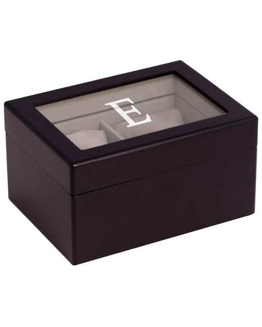 Bey-berk Black Monogrammed Matte Wood 2 Watch Box, (A-Z)