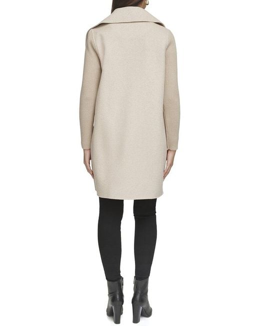 Kenneth Cole Natural Funnel Wool Blend Coat