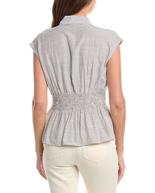 Max Studio Gray Cap Sleeve Collared Shirt