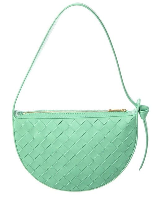 Bottega Veneta Green Sunrise Mini Intrecciato Leather Hobo Bag
