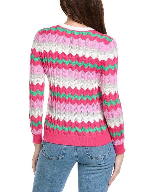 Hannah Rose Red Zig Zag Pattern Cashmere-Blend Sweater