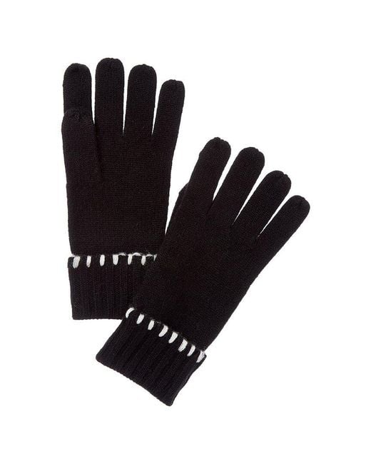 Bruno Magli Black Whipstitch Cuffed Cashmere Gloves