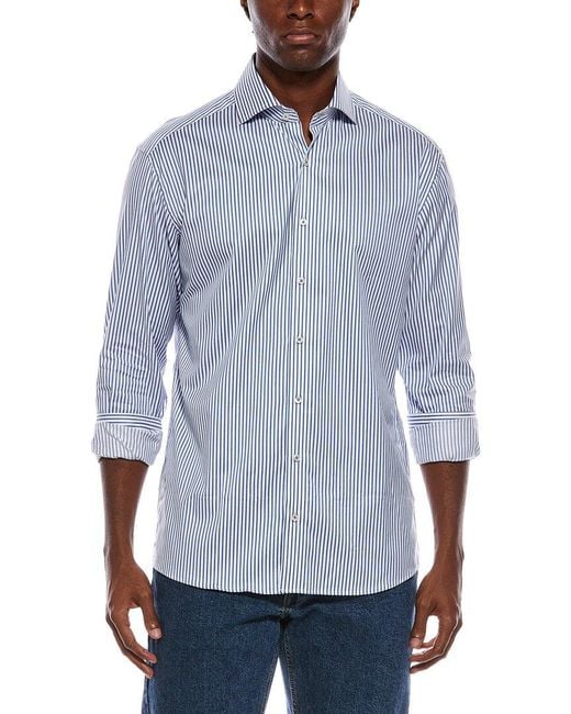 Eterna Blue Italian Striped Poplin Modern Fit Shirt for men