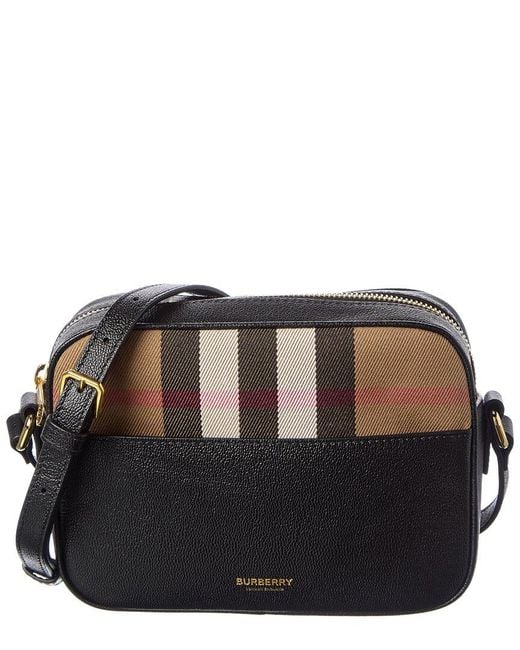 Burberry Black Small Check Canvas & Leather Camera Bag