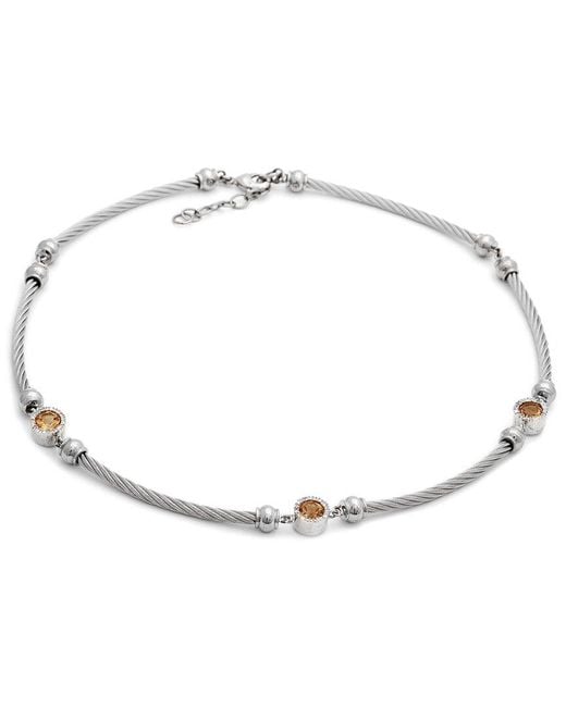 Gemstones Natural Steel 2.35 Ct. Tw. Diamond & Citrine Necklace