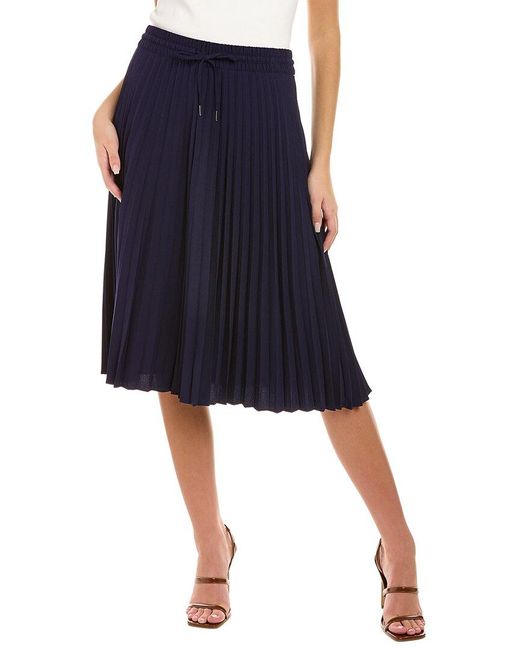 Anne Klein Pull-on Drawstring Pleated Midi Skirt in Blue | Lyst