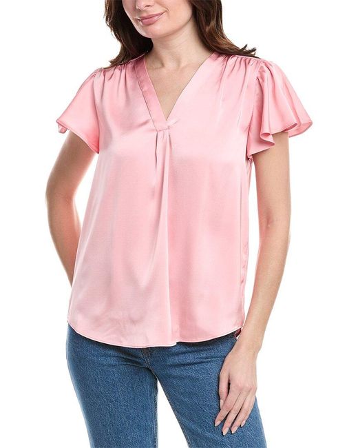 Vince Camuto Pink Satin Flutter Sleeve Top