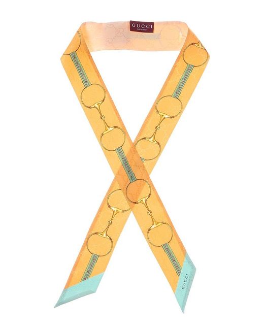 Gucci Metallic Printed Ribbon Silk Scarf