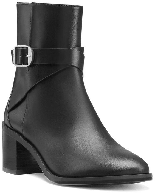 Stuart Weitzman Black Esme Belted Zip Leather Bootie
