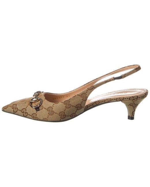 Gucci Blue Horsebit Gg Canvas Slingback Pump