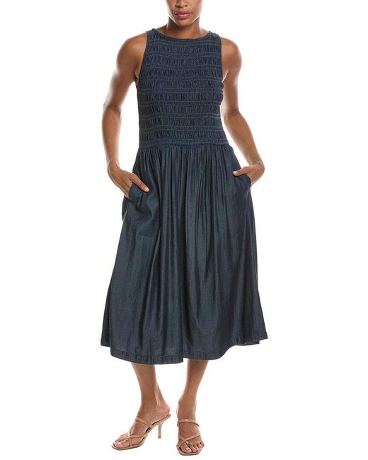 Madewell Blue Denim Smocked Midi Dress