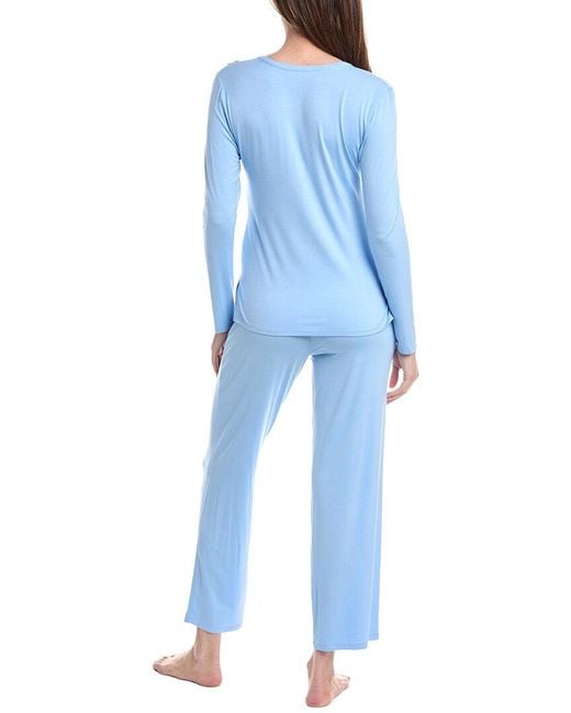 Natori Blue 2Pc Feathers Essentials Pajama Pant Set