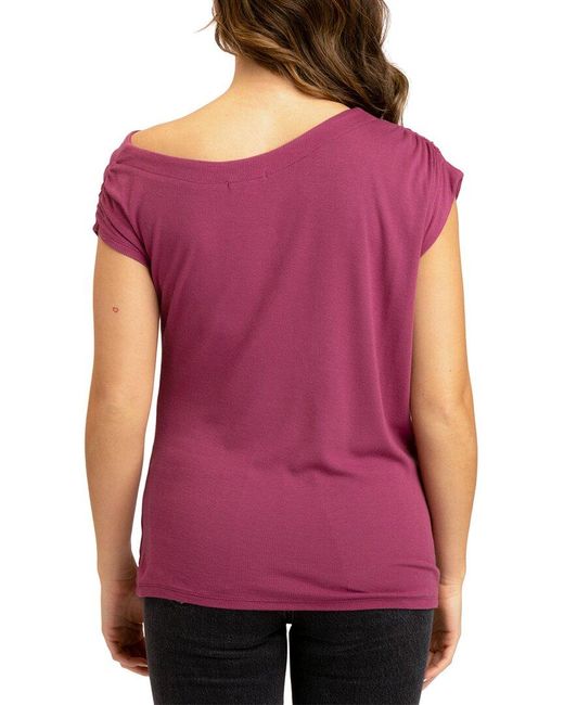 Threads For Thought Purple Leoni Feather Rib Off-the-shoulder Top