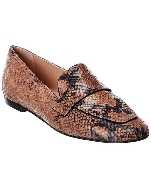 Stuart Weitzman Payson Snake-embossed Leather Loafer in Brown | Lyst