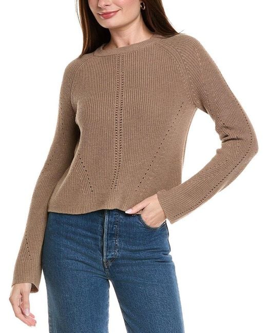 Hannah Rose Blue Picot Stitch Shaker Crewneck Cashmere-Blend Sweater
