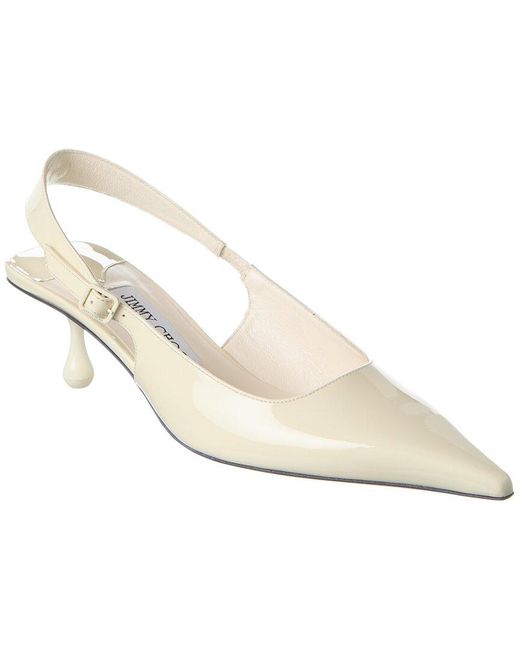 Jimmy Choo White Amel 50 Patent Slingback Pump