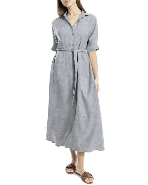 Max Studio Gray Large Roll Sleeve Belted Dress