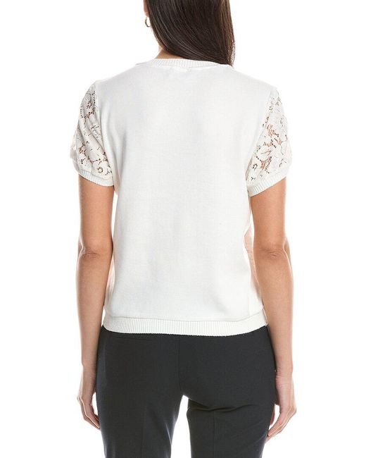 Tahari White Lace Front Top