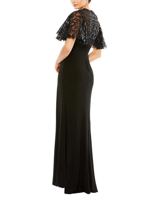 Mac Duggal Black Embellished Butterfly Sleeve Gown