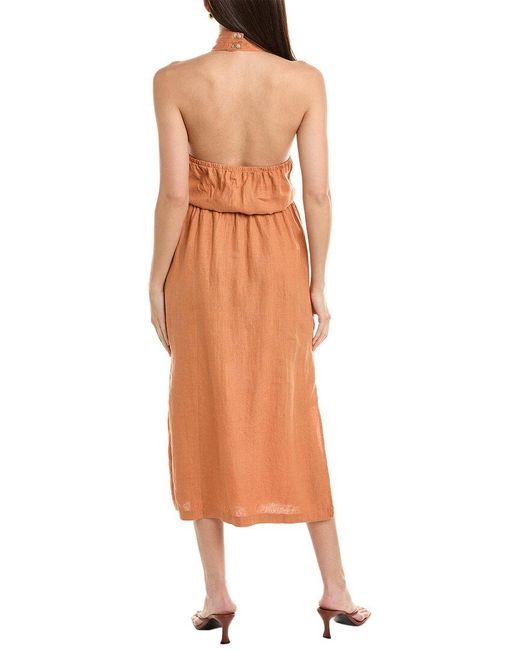 Bella Dahl Orange Wrap Neck Halter Linen Dress
