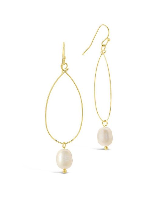 Sterling Forever White 14k Plated 10mm Pearl Teardrop Dangle Earrings
