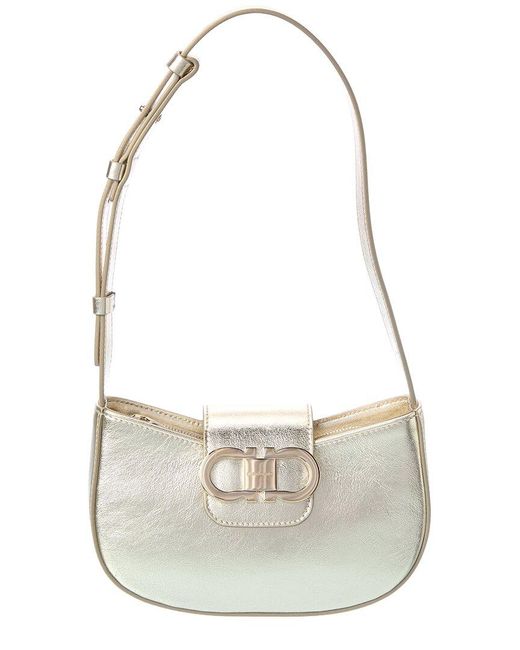 Ferragamo White Double Gancini Mini Leather Shoulder Bag