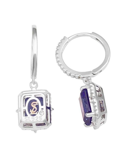 Suzy Levian Blue Silver 0.02 Ct. Tw. Diamond & Gemstone Earrings