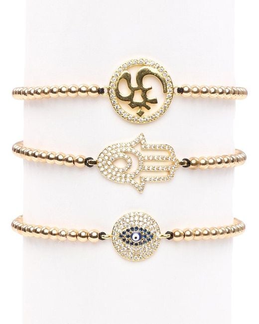 Eye Candy LA White Luxe Titanium Cz Hamsa Stretch Bracelet Set