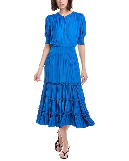 Tahari Black Elbow Sleeve Split Neck Tiered Midi Dress