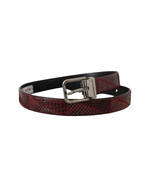 Dolce & Gabbana Brown Red Exotic Leather Metal Logo Buck