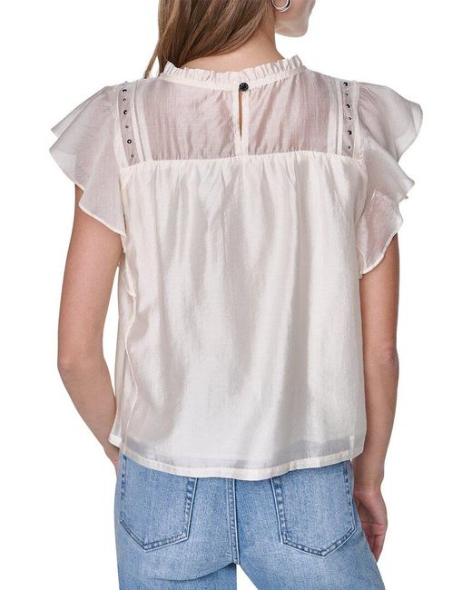 DKNY White Pleated Studded Top