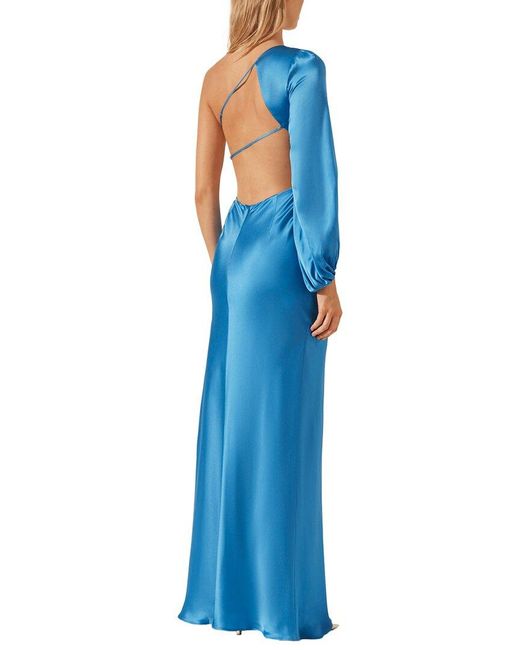 Shona Joy Blue Ciel Silk One Shoulder Maxi Dress