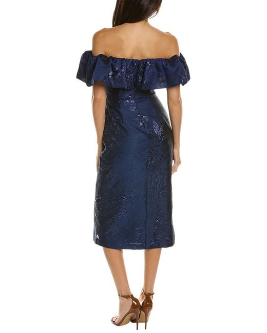 ML Monique Lhuillier Blue Off-The-Shoulder Midi Dress
