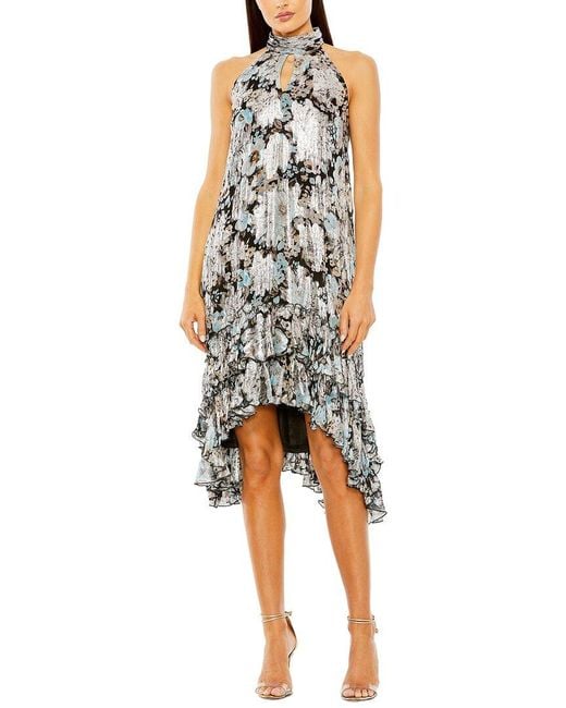 Mac Duggal Multicolor High Neck Floral Ruffle A-Line Mini Dress