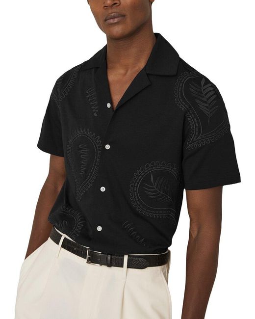 Reiss Black Stockwell Paisley Embroidered Shirt for men