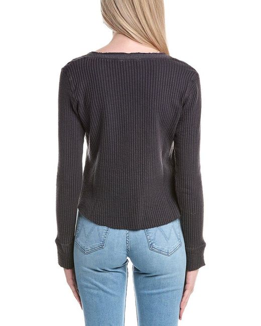 LaBiz Black Waffle Knit Henley Pullover