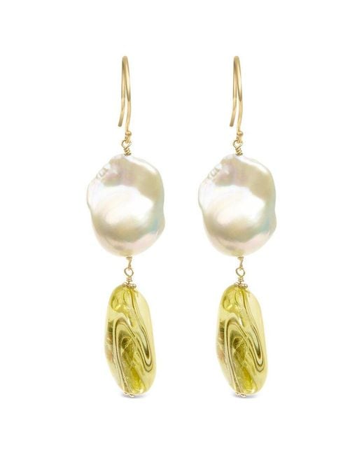 Haus of Brilliance Metallic Colorful Gemstones 14K Citrine & Pearl Dangle Earrings