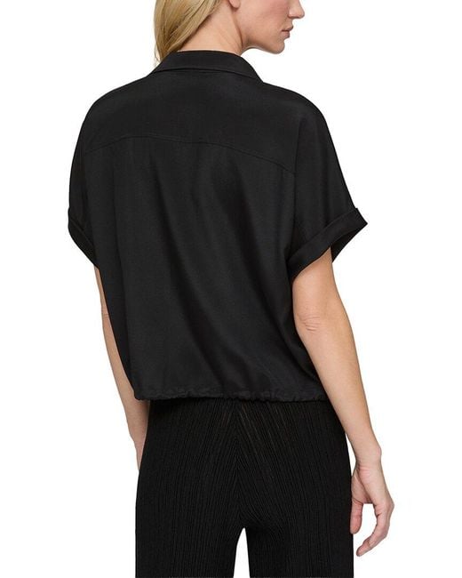 Lafayette 148 New York Black Silk-Blend Zip Front Blouse