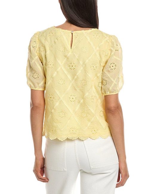 Nanette Lepore Yellow Embroidered Eyelet Blouse