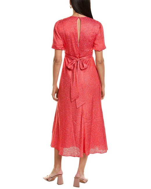 Ted Baker Red Puff Sleeve Ruffle Midi Dress