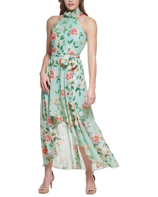 Eliza J Green Floral Print Hi-low Halter Dress