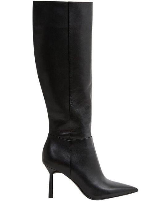 Reiss Black Gracyn Leather Knee-High Heeled Boot