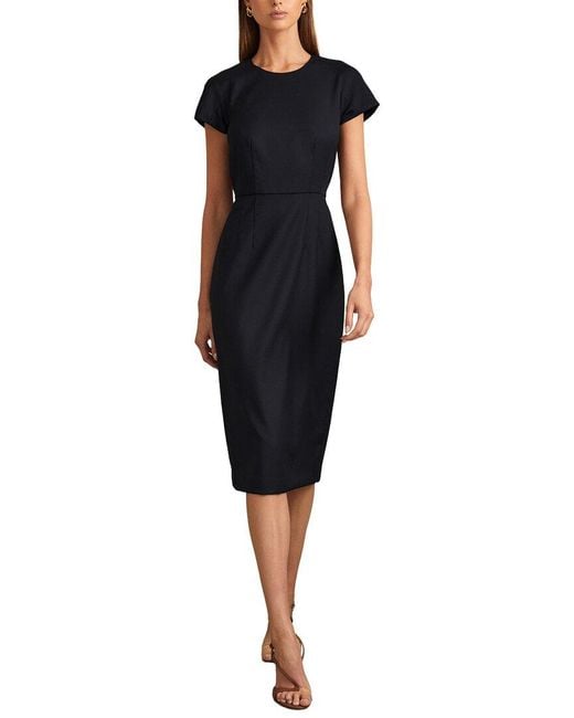 Reiss Black Serena Tailored Cap Sleeve Wool-Blend Dress