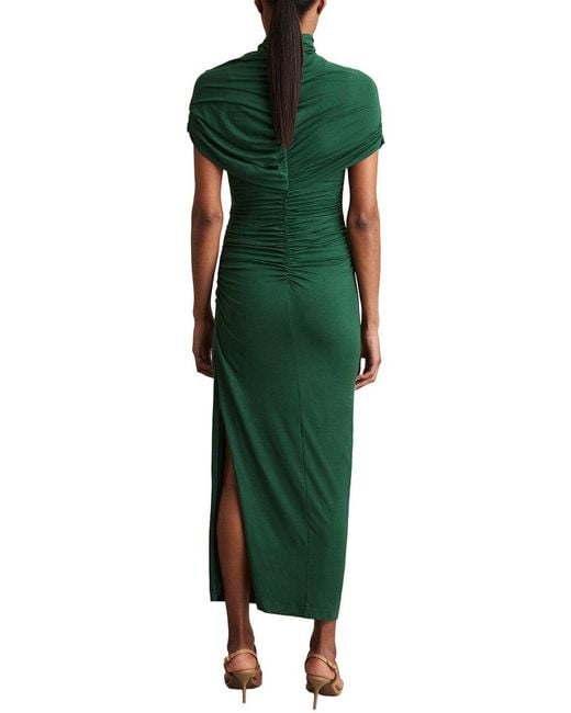 Reiss Green Azure Ruched Ss Midi Dress