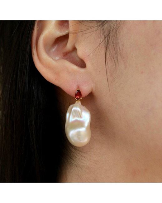Kai Fine Jewelry White 14K 0.80 Ct. Tw. Garnet & 16-17Mm Pearl Drop Earrings