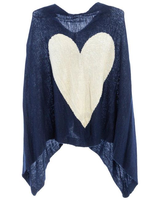 Saachi Blue Heart Wool & Cashmere-Blend Poncho