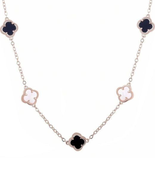 Adornia White 14K Rose Plated Mother Of Pearl & Pearl Mixed & Clover Station Necklace
